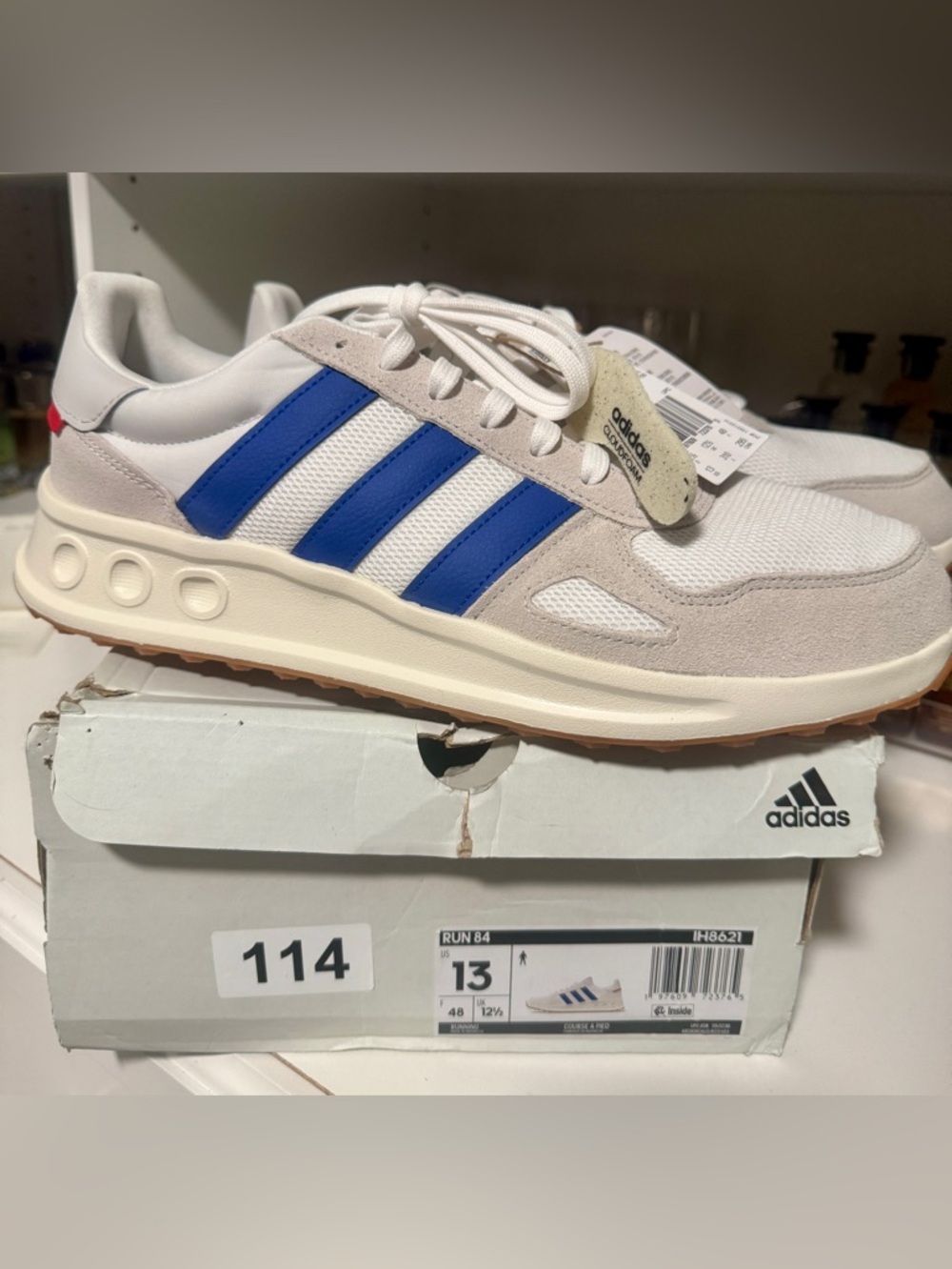 adidas Run 84 Sneakers in White and Blue with Cream Midsole